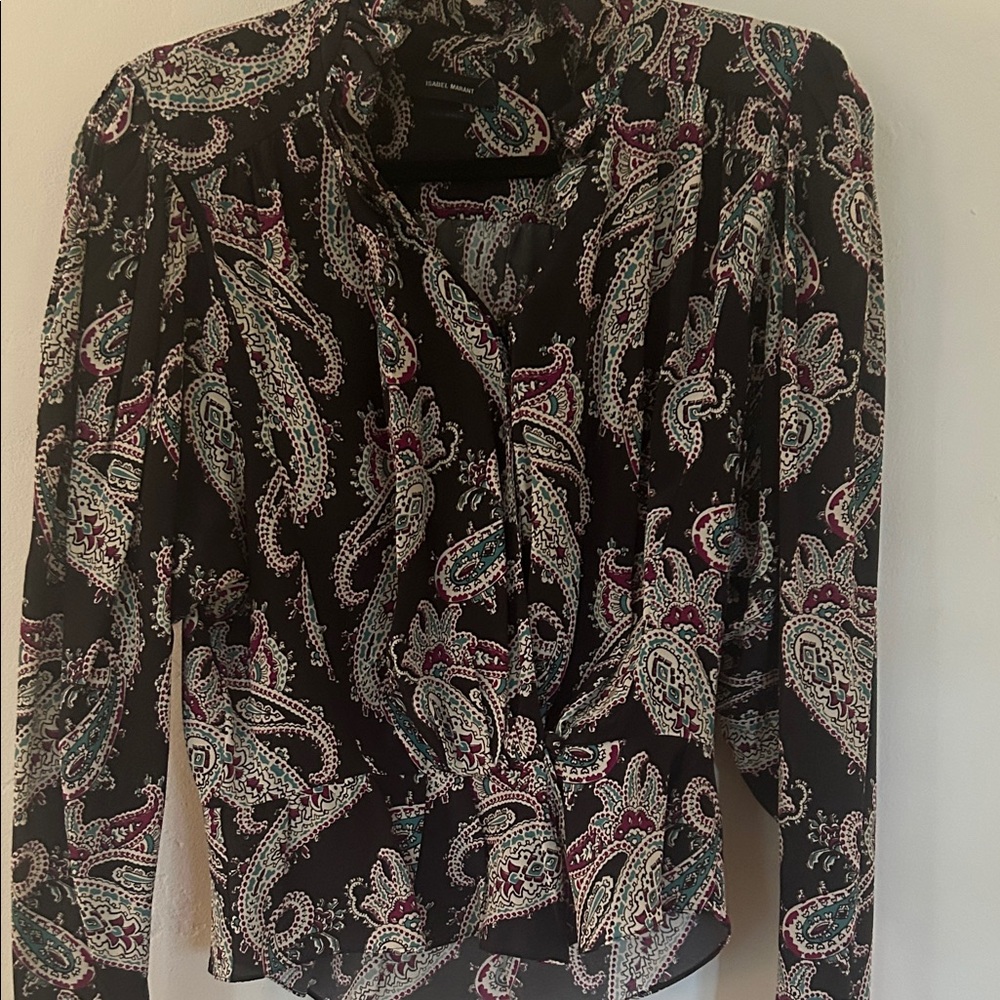 Isabel Marant Paisley Button-Front Women's Blouse - Black with Teal & Magenta